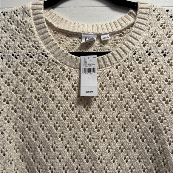 GAP Relaxed Pointelle Balloon Sleeve Sweater Cream Large L NWT NEW - Picture 5 of 14